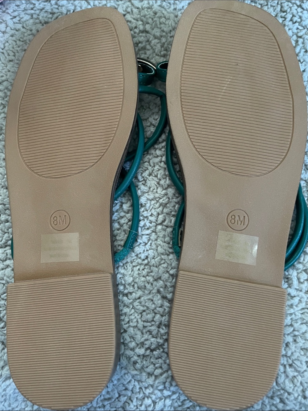 Camila Coelho Teal Strappy Flat Sandals with Gold Accent - Picture 2 of 3